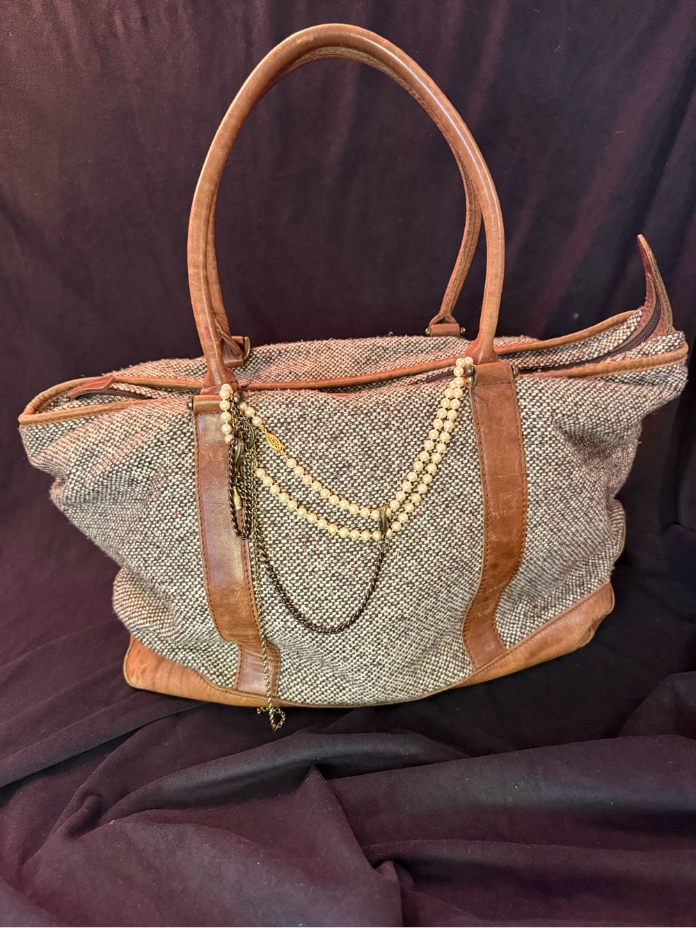 L.L. Bean Brown Tweed and Leather Tote